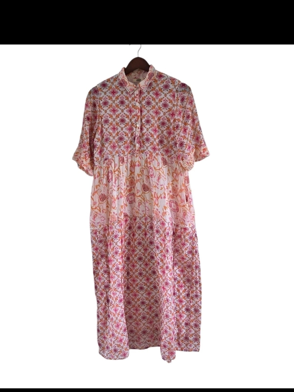 Dolma Kelly Midi Dress Gauzy Cotton Short Sleeve Beachy Summer Made India Size M